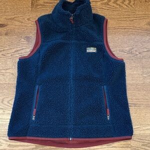 L.L. Bean women’s Navy Fleece Vest with Burgundy Accents